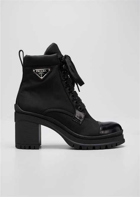 prada brown lace up boot men|Prada block heel combat boots.